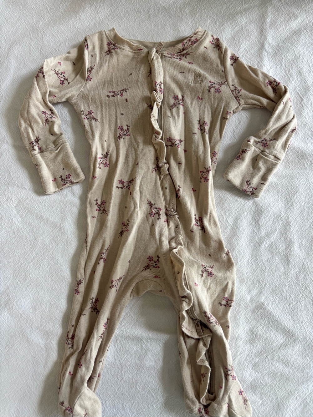 GAP Cream One-Piece Footie with Pink Floral Print